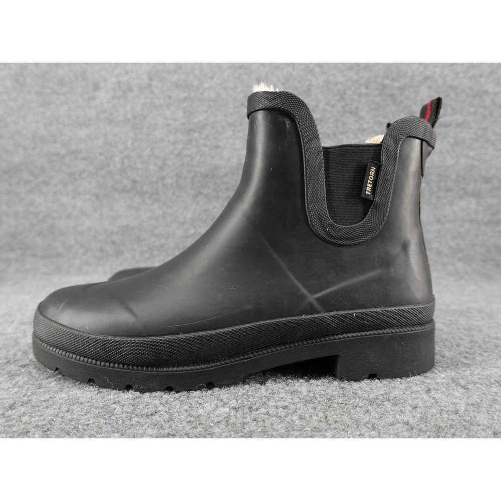 Tretorn Chelsea Rain Boots Womens 10 Black‎ Waterproof Faux Fur Lined Lug Sole